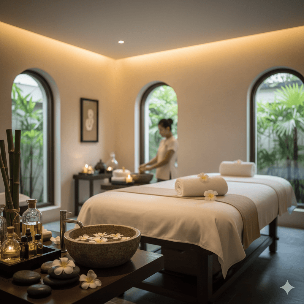 Outdoor swimming pool with lounge chairs